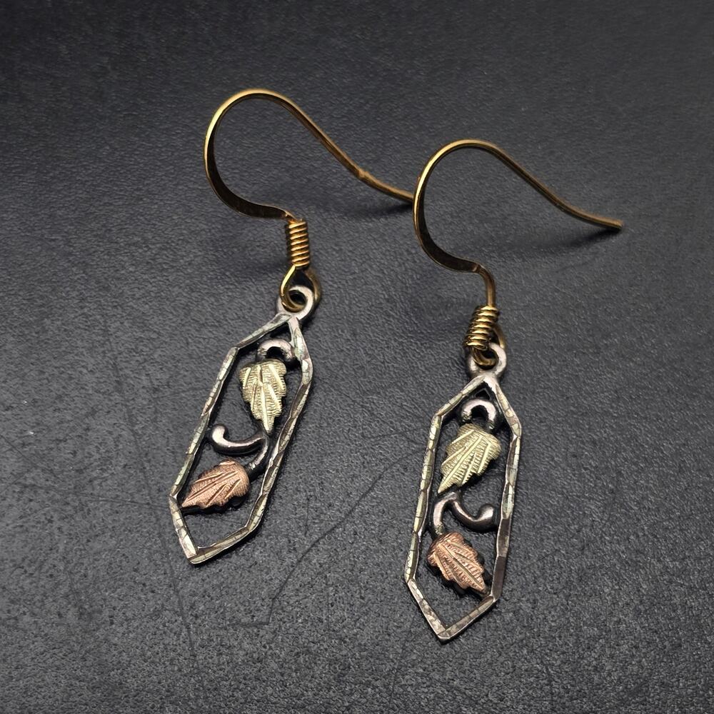 Black Hills Sterling Silver Leaf Earrings with 12K Gold Accents